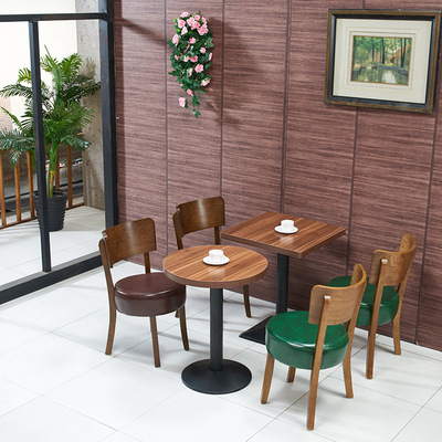 咖啡桌椅组合甜品店西餐厅奶茶店实木圆桌椅组合定做饭店桌子厂家