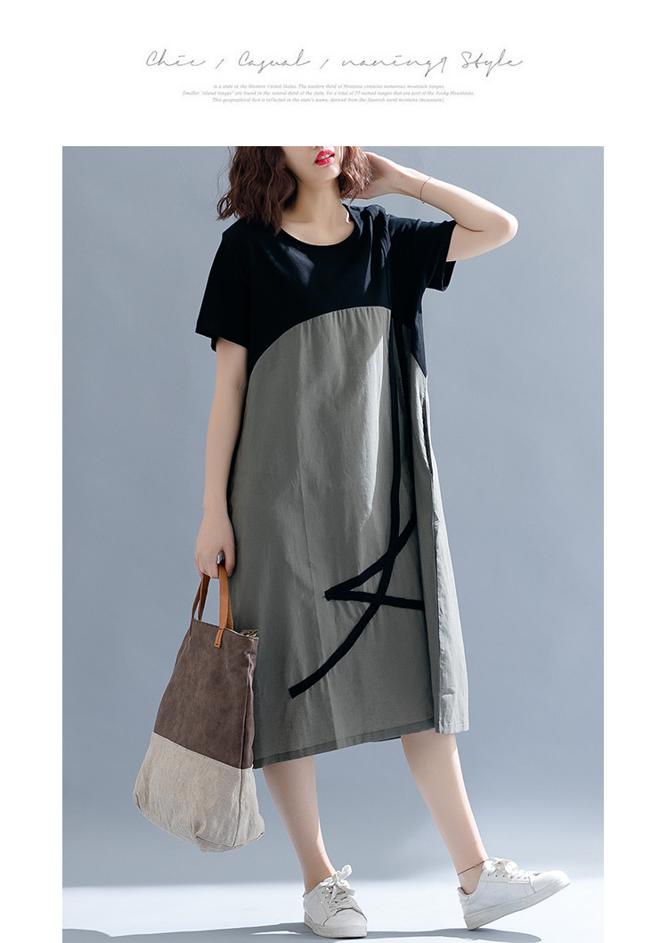 Short-Sleeved Cotton Linen Stitching Loose Dress NSYF26447