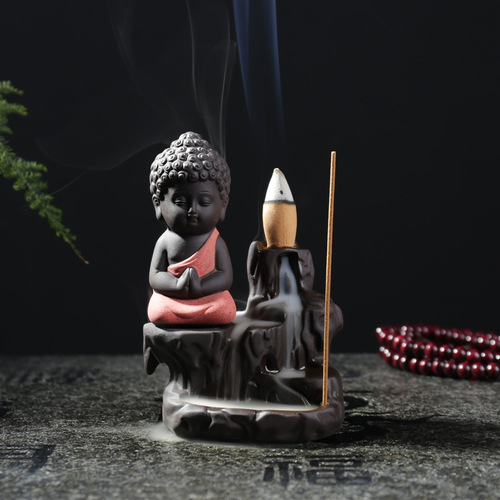 Backflow incense burner creative purple sand monk mountain water incense burner ceramic crafts incense road home office ornaments
