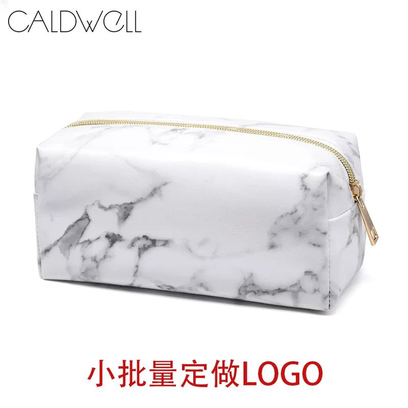 Handheld Cosmetic Bag, Polyurethane Marble Pattern, Compact Clutch Organizer, 19×9×7 cm