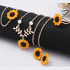 Accessory, necklace solar-powered, earrings, ring, bracelet, set, European style, flowered, 4 piece set, wholesale