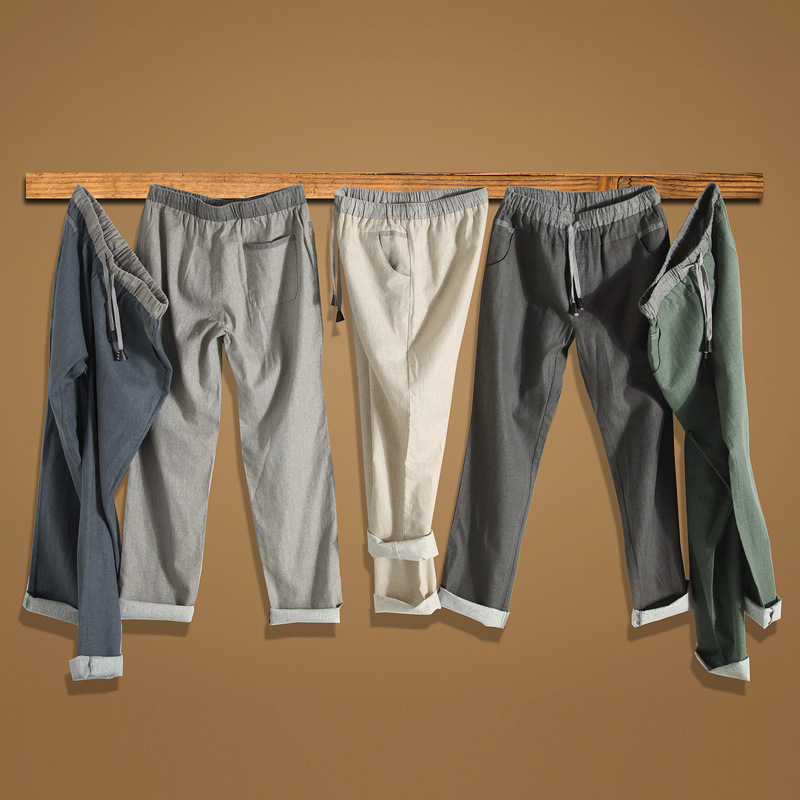 2018春夏季男士休闲裤男亚麻棉麻男裤修身透气新款潮流男式长裤子|ms