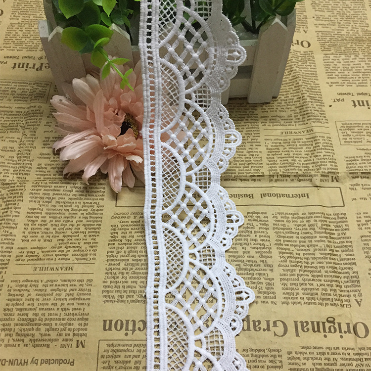 新款镂空水溶花边单边波浪牛奶丝条码白色蕾丝刺绣边现货宽6cm