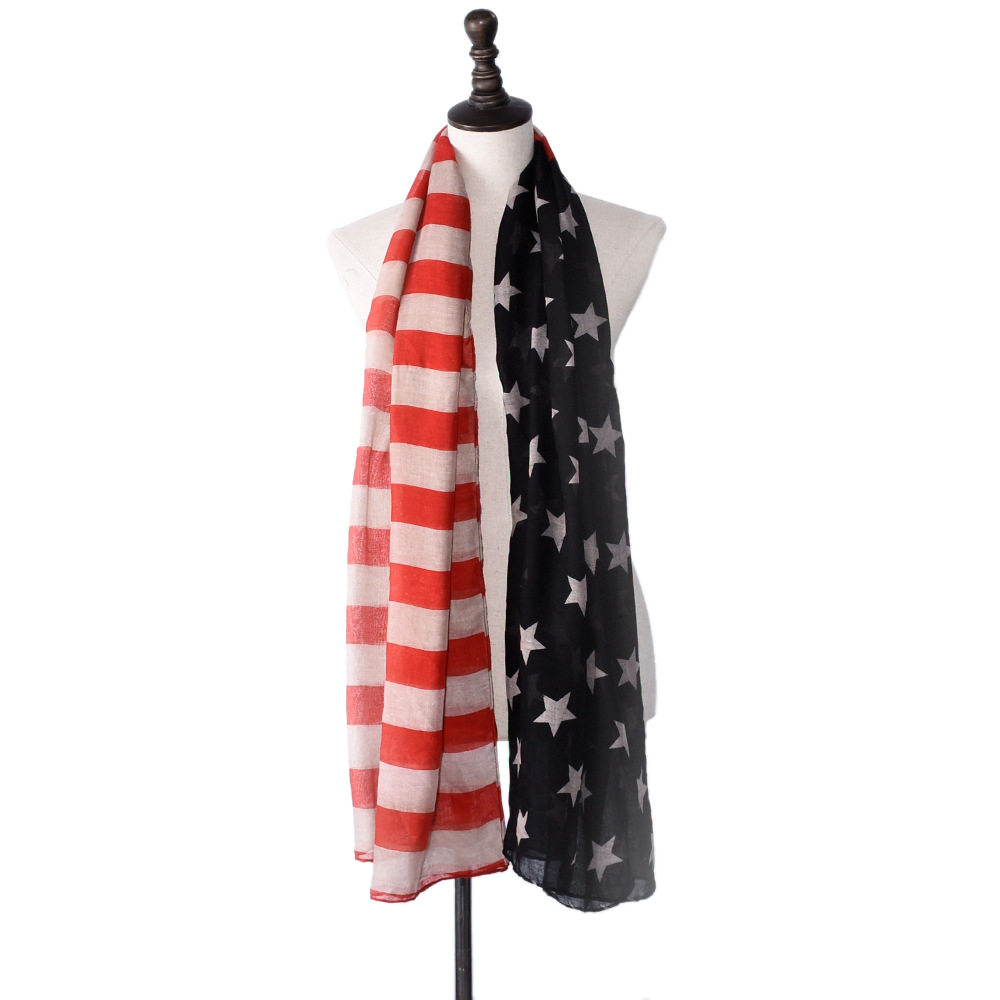Spring Season Women's Gender Women's Retro Ethnic Style National Flag 15 Shuttle Voile Printing Star Silk Scarf
