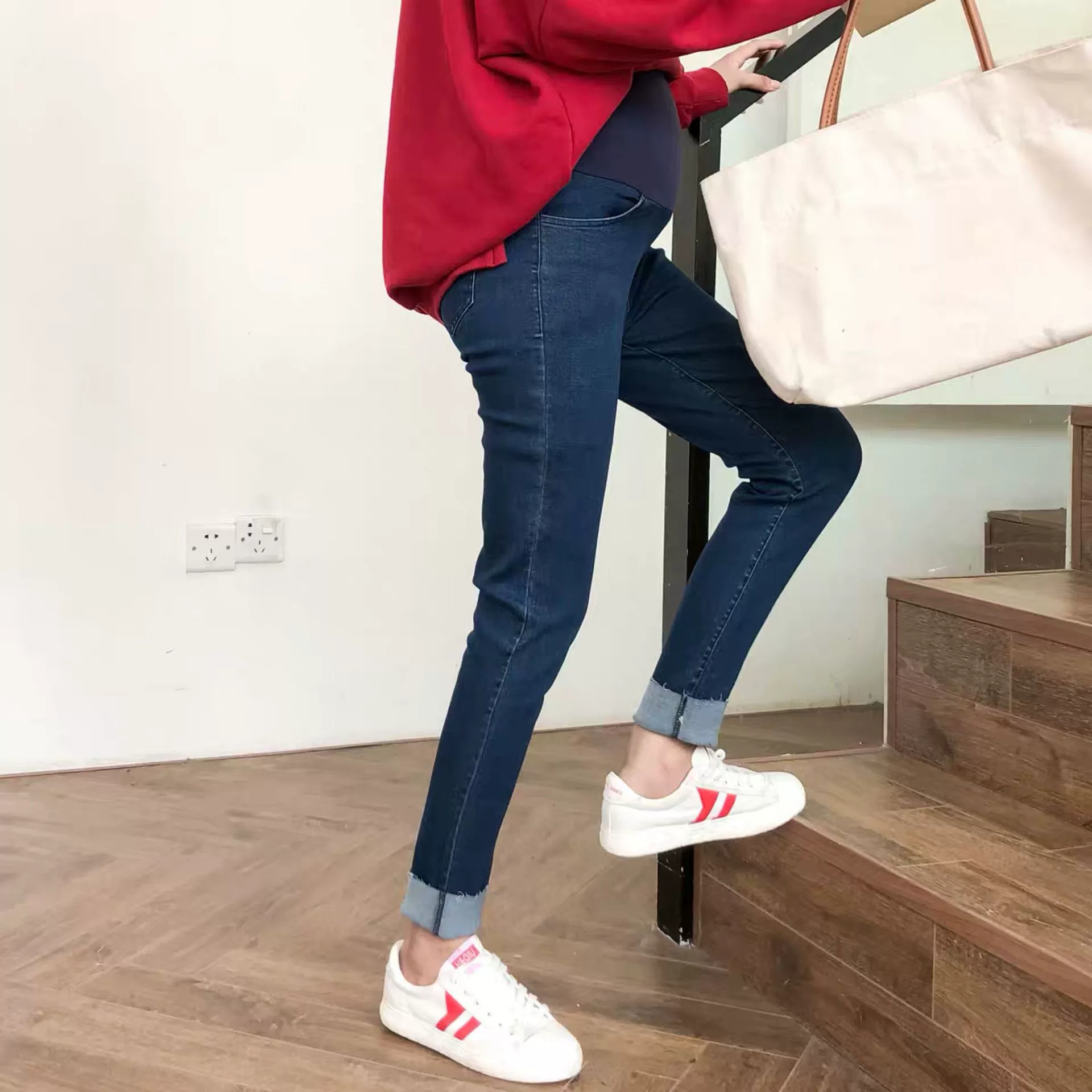 [Распродажа] Материнства Мода приталенный-Fit беременных женщин джинсы брюшной брюки леггинсы узкие леггинсы