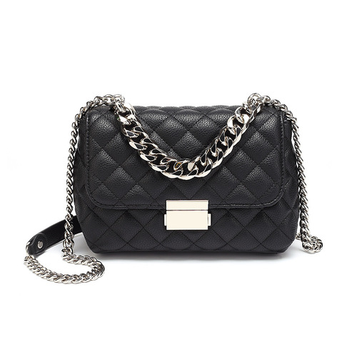Diamond chain small square bag  new Korean style fashion lock women's bag versatile soft leather shoulder crossbody bag on behalf of