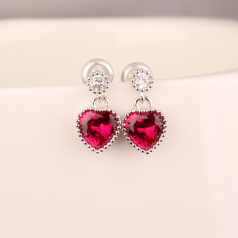 Heart Shape Pattern Women'S Gender 1 Pair Cute Heart Shape Plating Inlay 925 Sterling Silver Copper Zircon White Gold Plated Drop Earrings Ear Studs