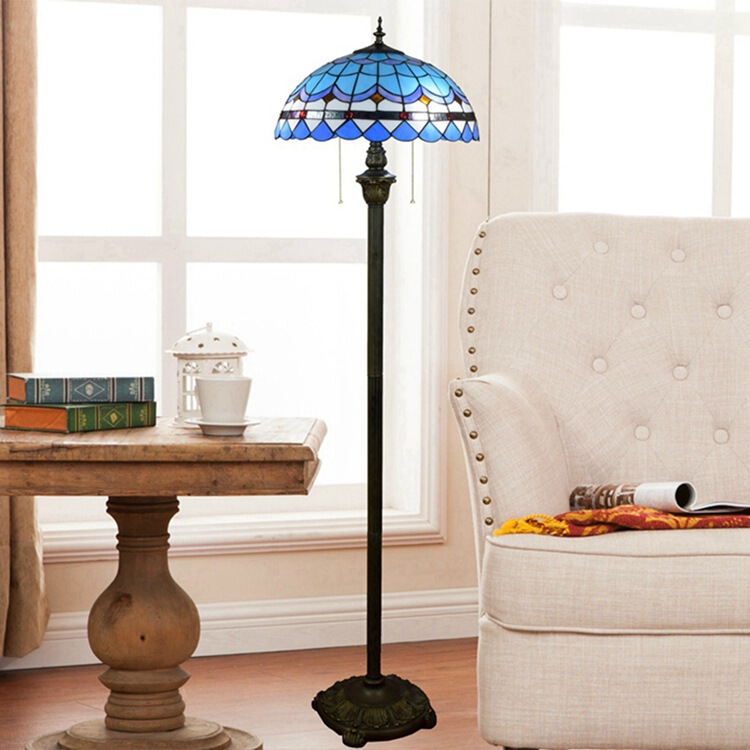 Tiffany 40cm Modern Mediterranean Blue Living Room Dining Room Bedroom Bedside Floor Lamp Stained Glass Lamp