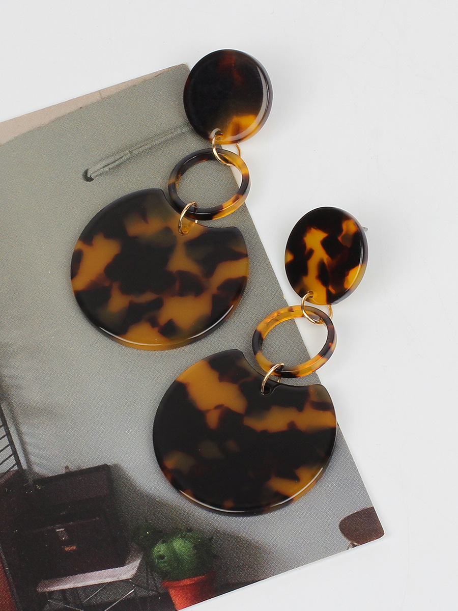 10g Weight No Inlaid Inlay Material Earrings Classification Travel, Birthday, Festival Occasion Geometric Pattern Women'S Gender Retro Style Black Color Korean Leopard Print Amber Acrylic Circle Geometric Acetate Pendant Earrings 4