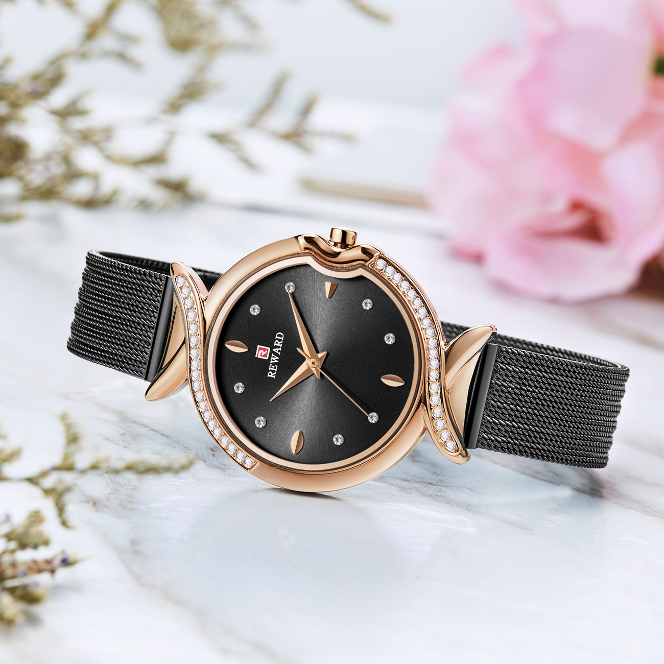 Relógio de quartzo feminino à prova d'água aço inoxidável_voghion.com