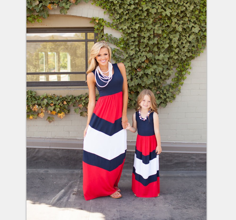 Color Block Striped Dress Blue and Red Casual Style Summer Fashion Wholesale Available customizable