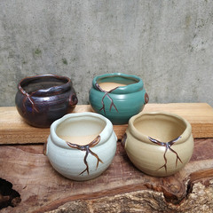 多肉花盆陶瓷植物陶瓷花盆器透氣復古簡約套裝拇指小盆栽粗陶盆