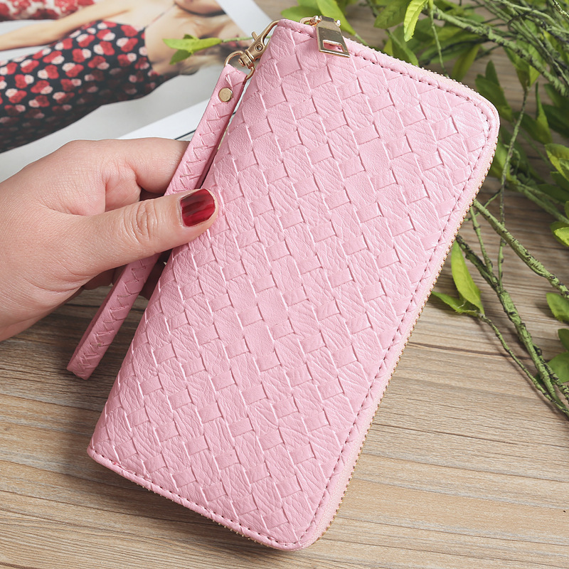 72g Weight Polyester Lining Material Zipper Closure Type Business Occasion Pu Leather Material Solid Color Pattern Unisex Gender Square Shape Khaki, Rose Red, Pink, Purple, Blue, Silver, Bronze, Black Color Korean Woven Pattern Wallet 6