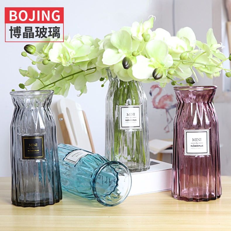wholesale a living room Decoration flower arrangement Hydroponics Dracaena sanderiana Gypsophila Dried flowers European style Origami transparent Glass vase