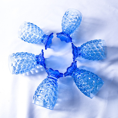 欧式无铅水晶玻璃金鱼鱼鳞杯美人鱼蓝色红花茶杯果汁杯 酒吧KTV|ms