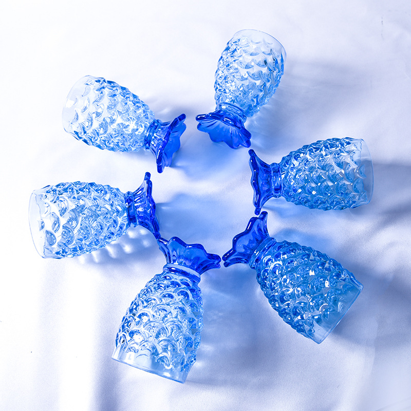 欧式无铅水晶玻璃金鱼鱼鳞杯美人鱼蓝色红花茶杯果汁杯 酒吧KTV|ms