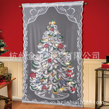 聖誕節窗簾彩色聖誕樹發光LED 燈窗簾新款蕾絲聖誕穿桿半遮光窗簾