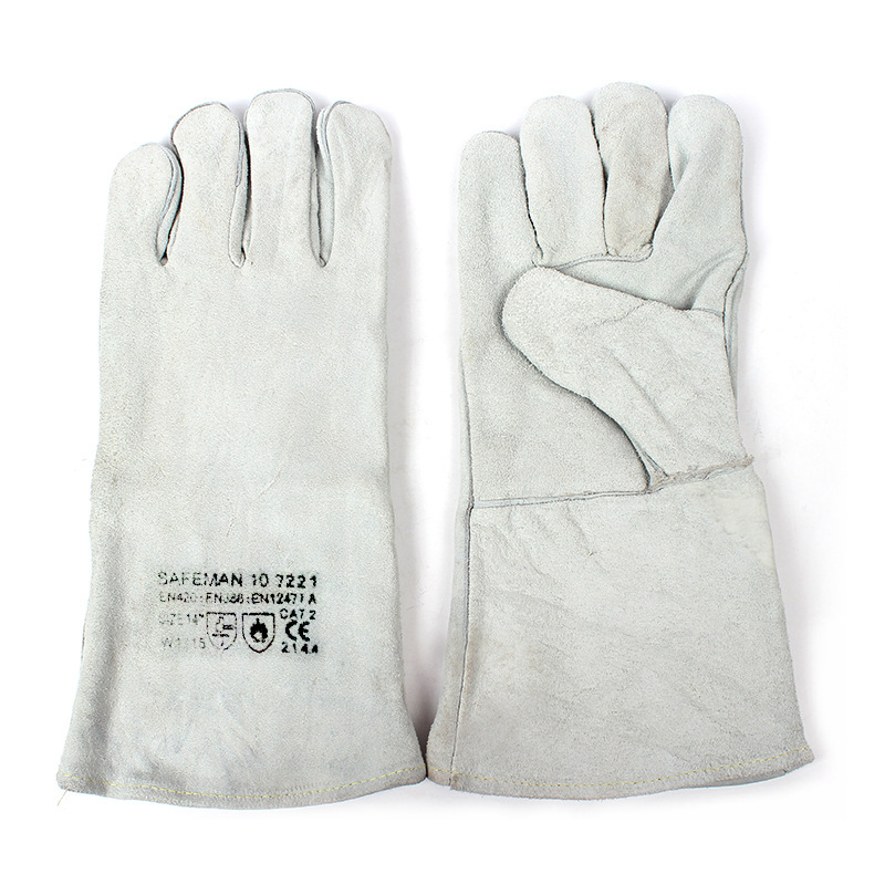 君御 长款电焊手套 牛二层手套 7221二层加厚电焊手套