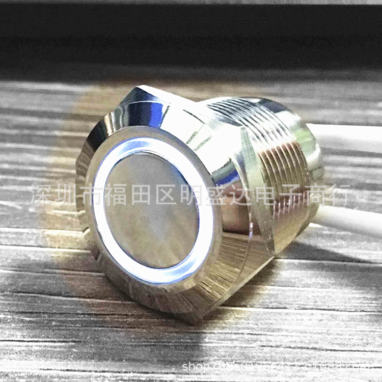 短款 自锁 19mm金属按钮开关 常开 平头带灯12v 防水 天使眼启动