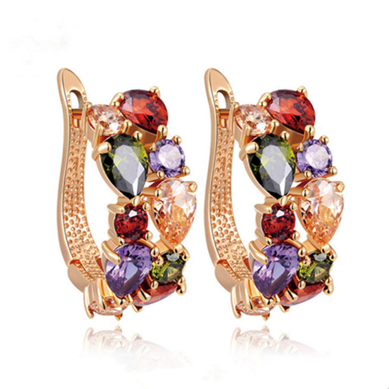 Cross border supply Mona Lisa fashion European style Colorful zircon Earrings Anti allergy Backing Earrings