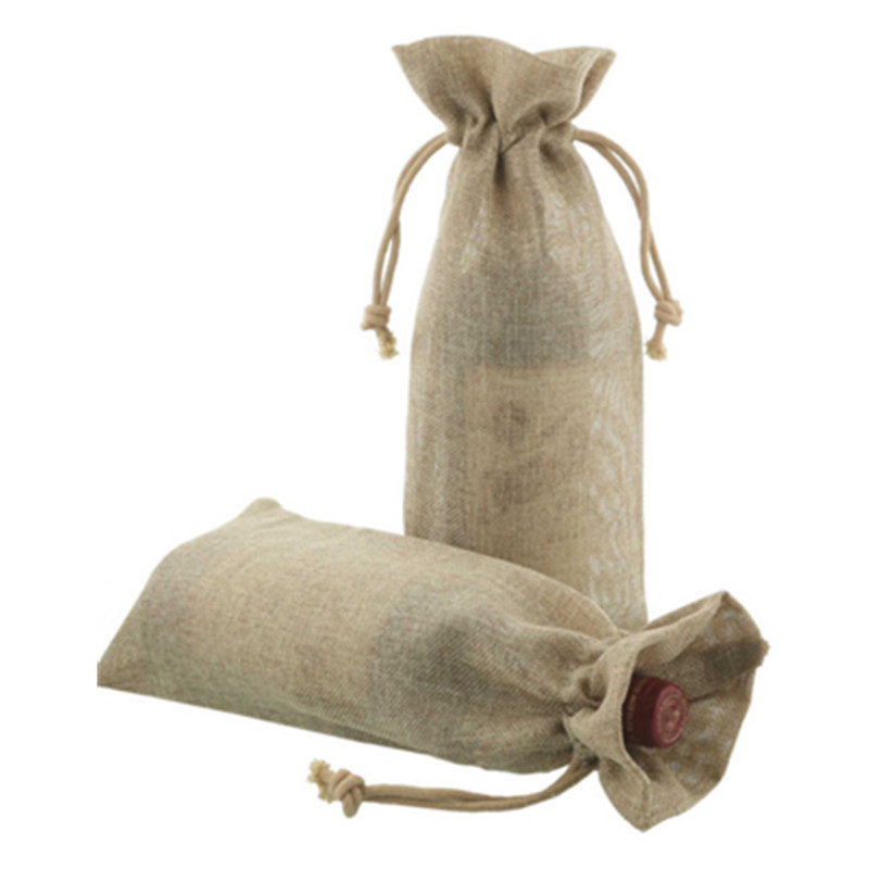 深圳厂家生产天然麻布束口袋麻布红酒包装袋仿麻拉绳编织
