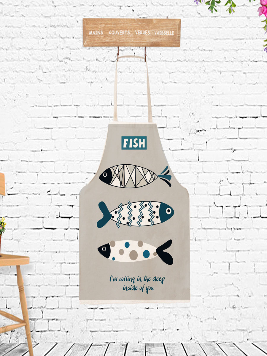 卡通魚廚房圍裙時尚可愛做飯圍裙常人兒童圍裙可定制logo印字圍腰