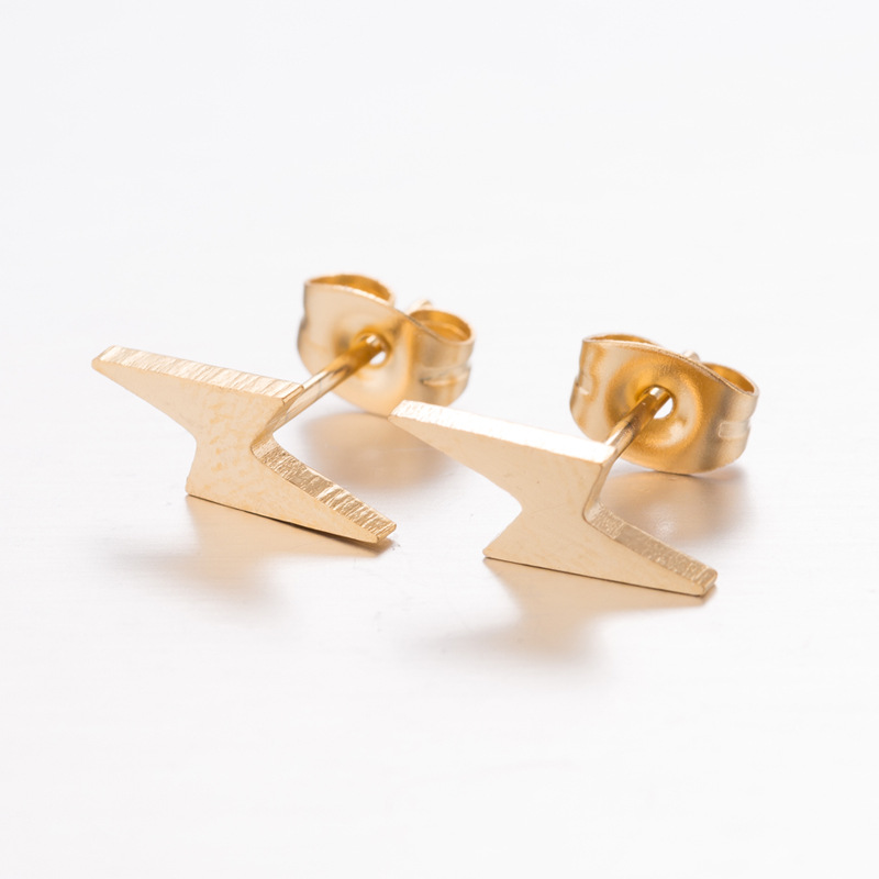 8g Weight PVD Coated Gold Plating Process PVD Coated 18K Gold Real Gold Plated Lightning 304 Stainless Steel Fashion Waterproof Non Tarnish Ear Studs
