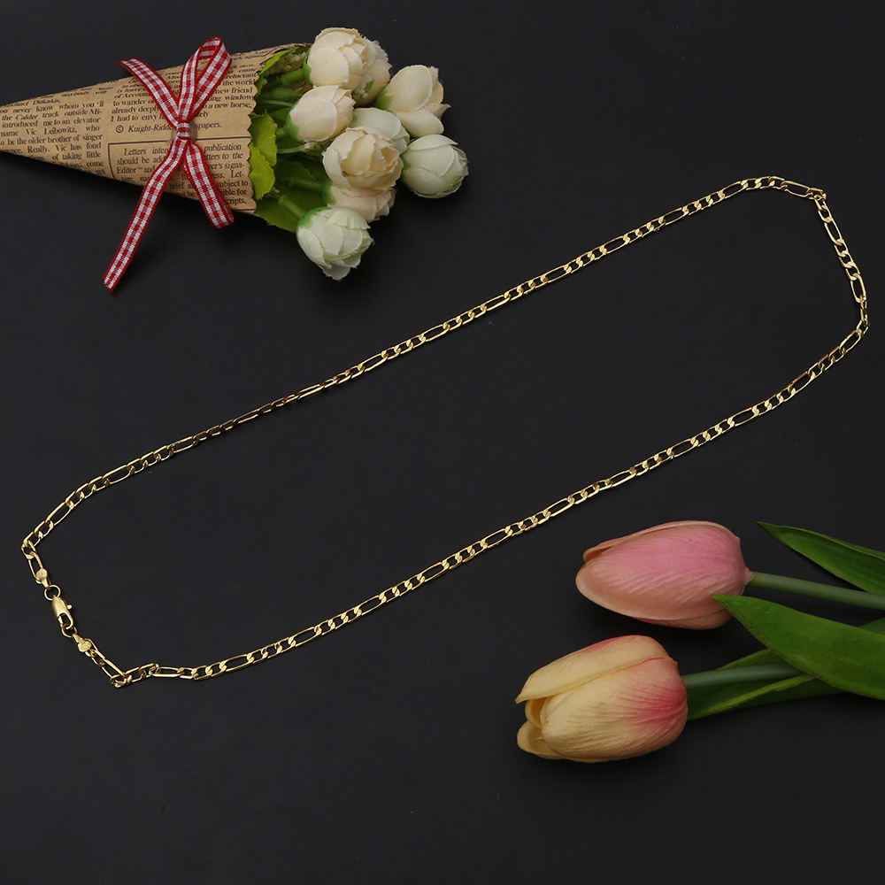 A straight 4mm wide 3-room 1 side with a gold-plated necklace_voghion.com