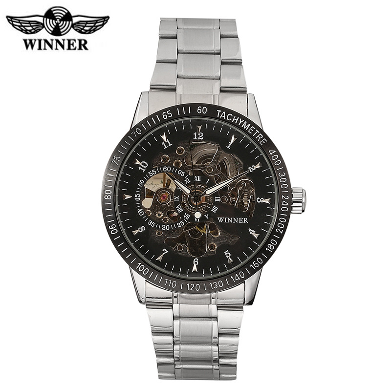 Nuevo reloj mecánico de correa de acero casual para hombres de ganador de T automático hueco transparente inferior reloj de negocios para hombres