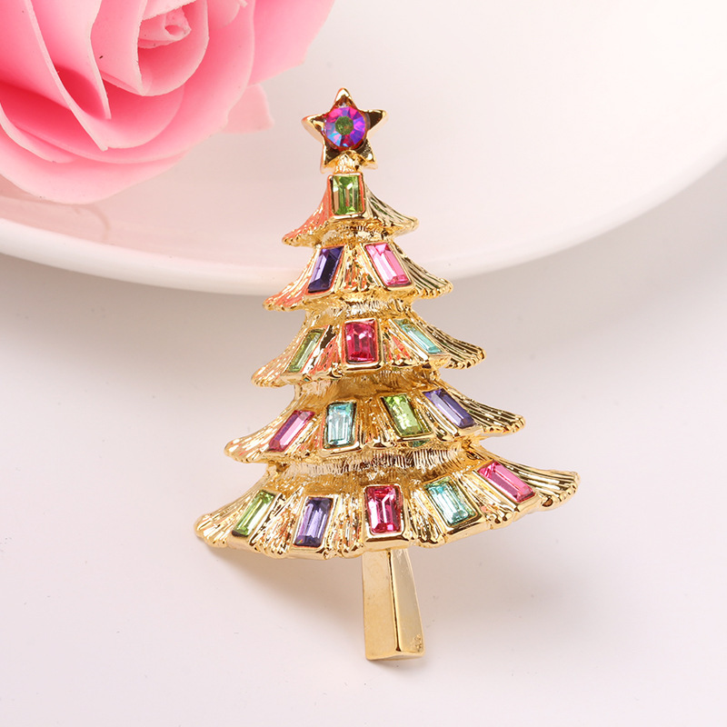 Alloy Material Christmas Festival Cute Pin Christmas Tree Alloy Plating Inlay Rhinestones Unisex Brooches