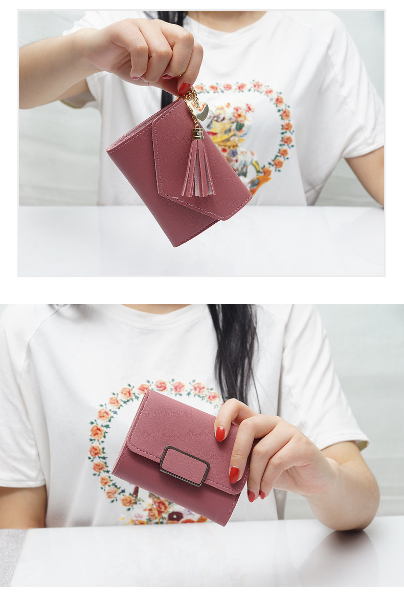 Fashion Heart Shape Solid Color Tassel Square Flip Cover Small Wallet display picture 2