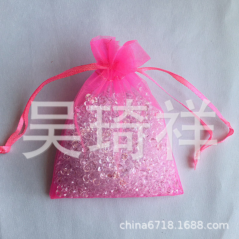 深粉色纱袋礼品袋 纯色欧根纱袋 珍珠束口包装袋批发现货尺寸齐全