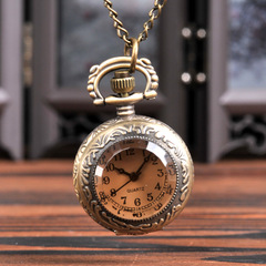 European and American retro brown glass classical flip pocket watch quartz carved small pocket watch one piece dropshipping 6046