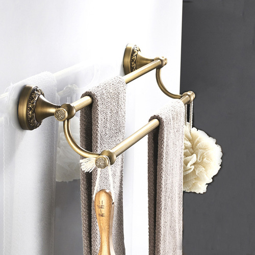 Bathroom hardware bathroom pendant brass material European bathroom antique towel bar double pole towel hanging rail wholesale