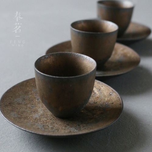 Rough pottery kiln-turned ceramic coasters Japanese-style heat-insulating non-slip mats tea coasters coasters Kung Fu tea ceremony accessories with saucers