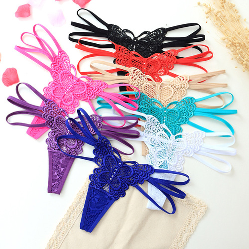Online store hot selling sexy butterfly sexy panties women's fashion hollow temptation thin strap lace thong 9606