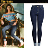 high waist body strength elastic jeans dark trousers water wash 