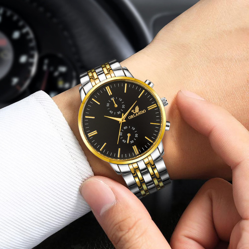Foreign trade simple scale men's business event gift watch double-eye fake alloy steel band watch men's wholesale