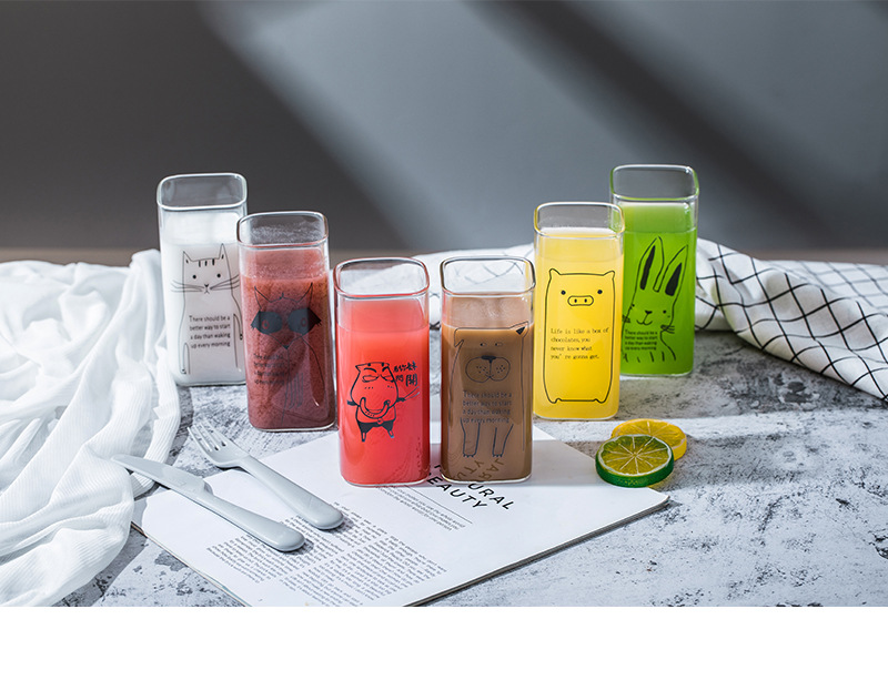 157g Weight Water Bottles Kitchen and drinking utensils 1 Piece Quantity Daily Occasion High Borosilicate Glass Material Animal Pattern Cute Style Cute Animal High Borosilicate Glass Water Bottles 1 Piece 12