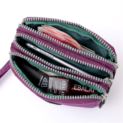 2020 Korean style ladies mobile phone bag coin purse solid color matte three zipper storage bag coin coin purse