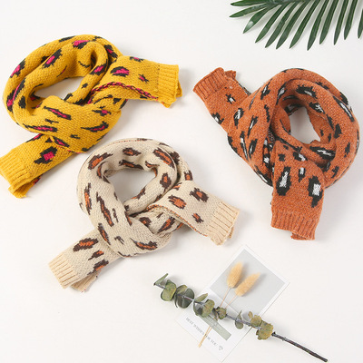 儿童围巾2018秋冬新款豹纹提花男女童两用双面加厚保暖儿童围脖潮|ru