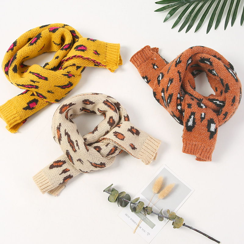 儿童围巾2018秋冬新款豹纹提花男女童两用双面加厚保暖儿童围脖潮|ru