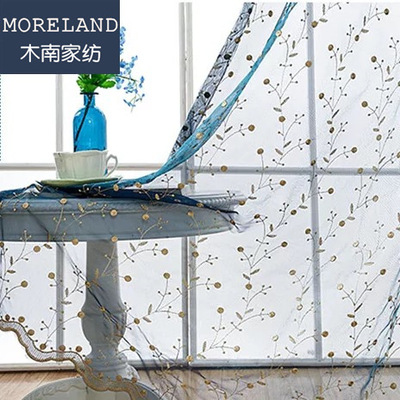 柯桥批发 韩式田园樱桃树小花欧式刺绣花窗纱帘 客厅卧室布料定制