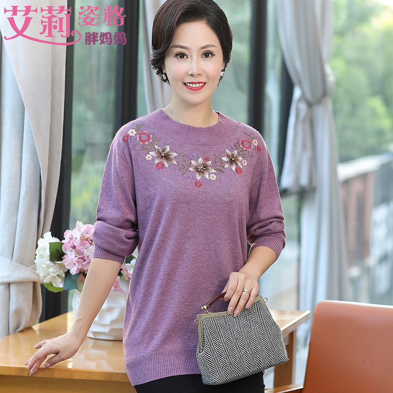 秋冬中老年女装加大码加肥针织毛衣200斤胖妈妈羊毛衫宽松奶奶特3