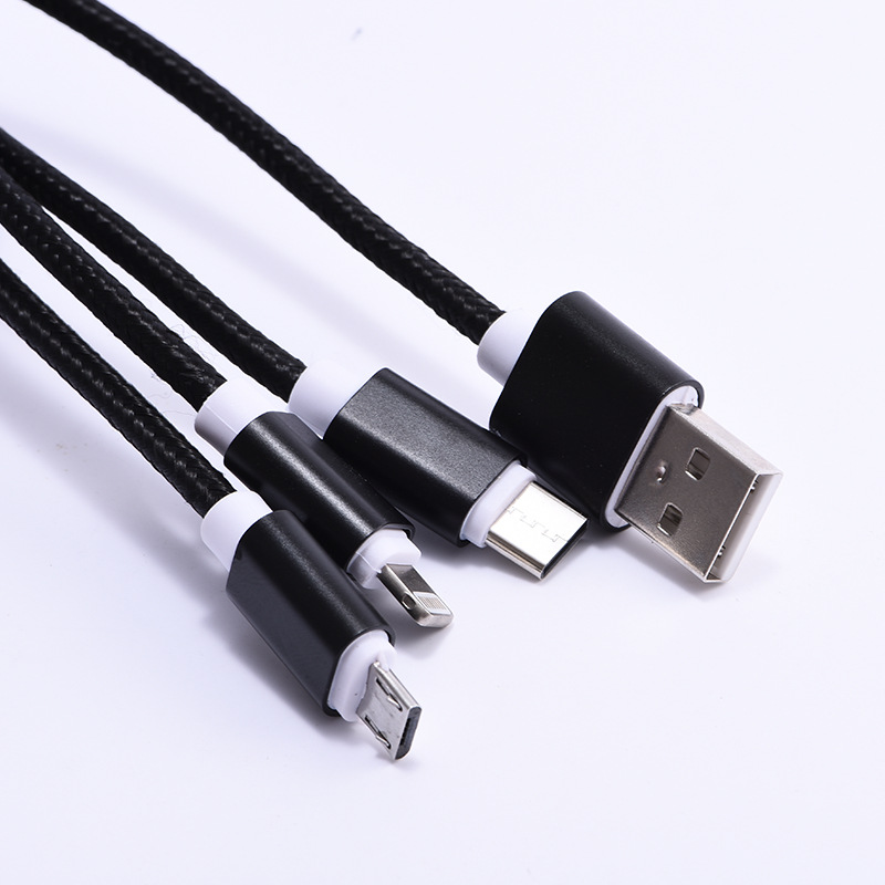 YTO three data line weave Fast charge mobile phone line Applicable Apple TYPE-C Android Trine data line