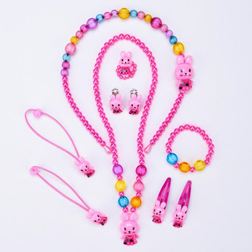 Children's Necklace Bracelet Set Girls Seven Piece Jewelry Wholesale Cartoon Bracelet Ring Earrings Headgear Set