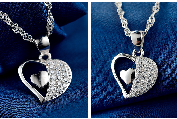 S925 Silver Pendant Fashion Micro-encrusted Zircon Heart Pendant No Chain display picture 2