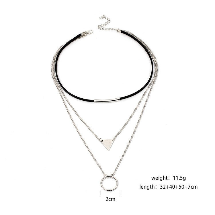 13g Weight Necklace Classification Wedding, Travel Occasion Women'S Gender Gold, Silver Color Fashion Geometric Sequins Triangle Multilayer Korean Velvet Choker Circle Necklace 无