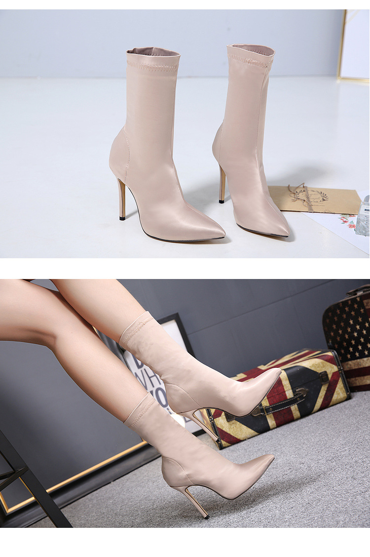 women s elastic satin surface pointed toe mid-tube stiletto boots nihaostyles wholesale clothing NSSO81739