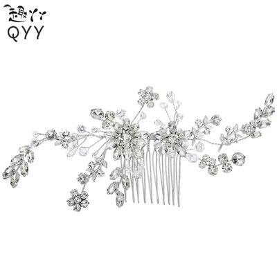 跨境热销高端新娘发梳奢华玻璃水钻新娘头饰时尚女士盘发插梳配饰|ru